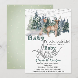 It's Cold Outside Forest Reindeer Baby Shower Invitation