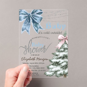 It's Cold Outside Pine Tree Bow  Baby Shower Acrylic Invitations