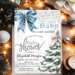 It's Cold Outside Pine Tree Bow Baby Shower Invitation