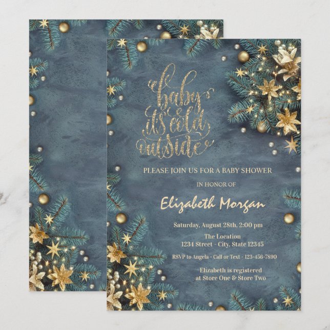 It's Cold Outside Pine Tree Branches Baby Shower  Invitation (Front/Back)
