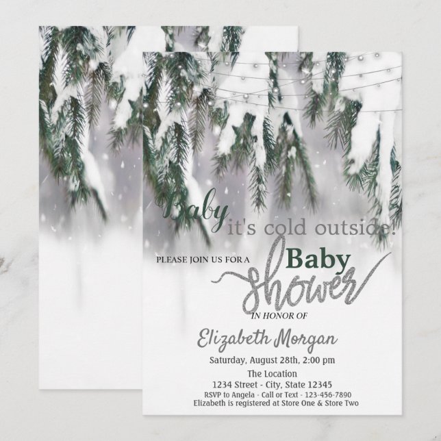 It's Cold Outside Pine Tree Snow Baby Shower Invitation (Front/Back)