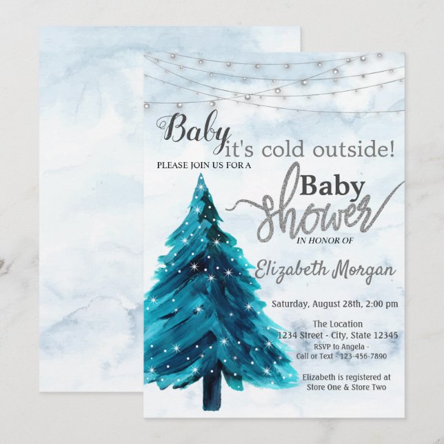 It's Cold Outside Pine Tree Winter Baby Shower Invitation (Front/Back)