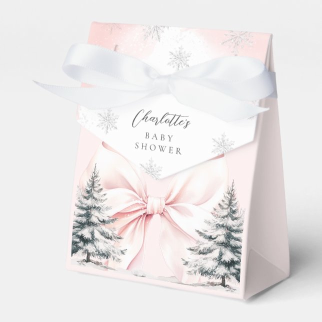 It's Cold Outside Pink Bow Baby Shower Favor Box (Front Side)