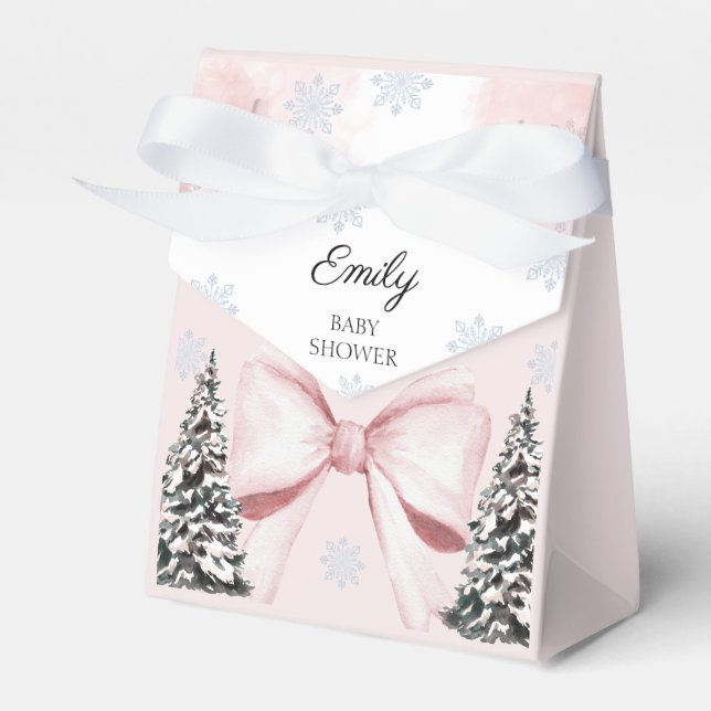 It's Cold Outside Pink Bow Baby Shower  Favor Box (Front Side)
