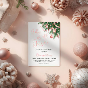It's Cold Outside Pink Bow Winter Girl Baby Shower Invitation