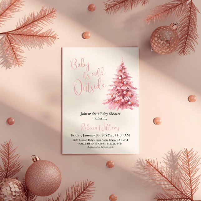 It's Cold Outside Pink Bow Winter Girl Baby Shower Invitation (Creator Uploaded)