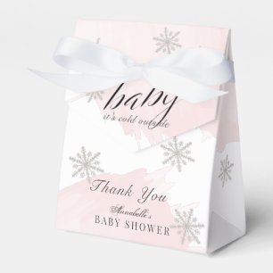 It's Cold Outside Pink Watercolor Baby Shower Favor Box