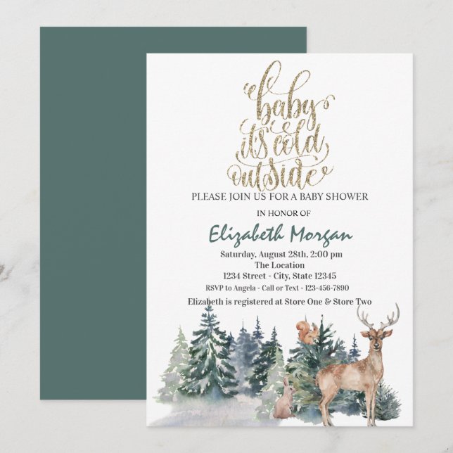It's Cold Outside Reindeer Green Baby Shower  Invitation (Front/Back)