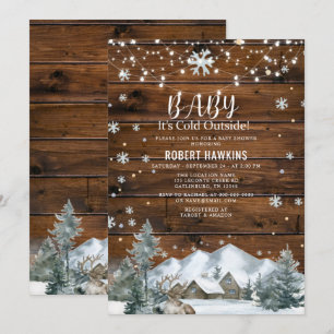Its Cold Outside Rustic Wood Winter Baby Shower Invitation