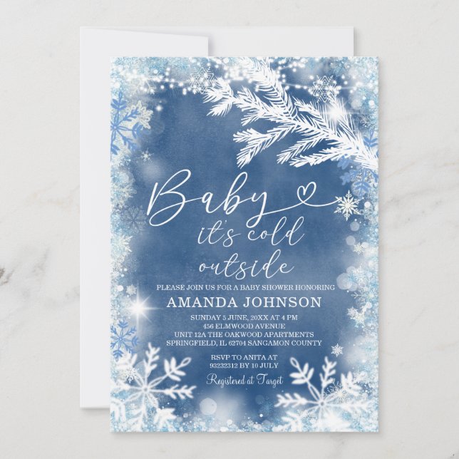 It's Cold Outside Snowflake Christmas Baby Shower Invitation (Front)