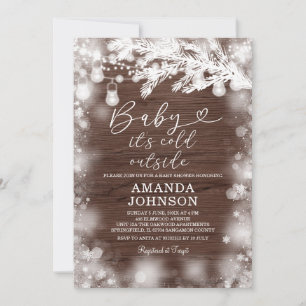 Its Cold Outside Snowflake Winter Wood Baby Shower Invitation