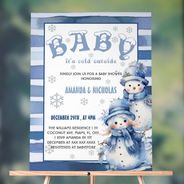  It's Cold Outside Winter Blue Baby Shower Acrylic Sign (Neutral)