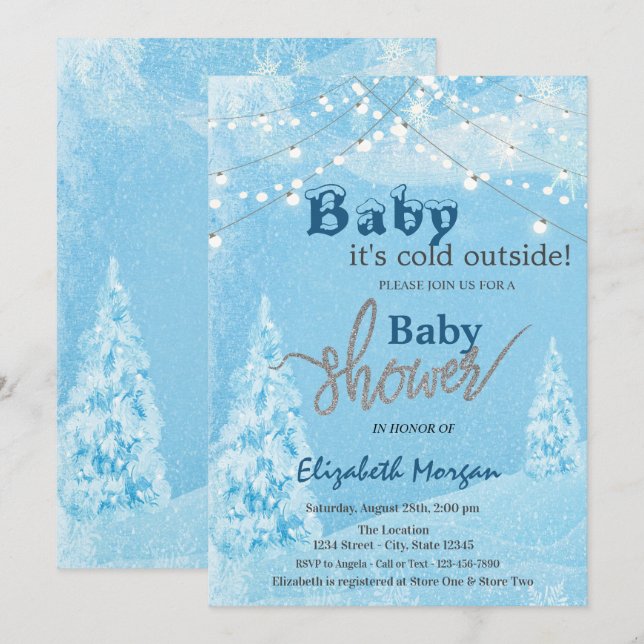 It's Cold Outside Winter Forest Baby Shower Invitation (Front/Back)