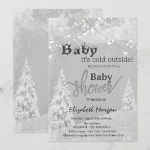 It's Cold Outside Winter Forest Grey Baby Shower Invitation