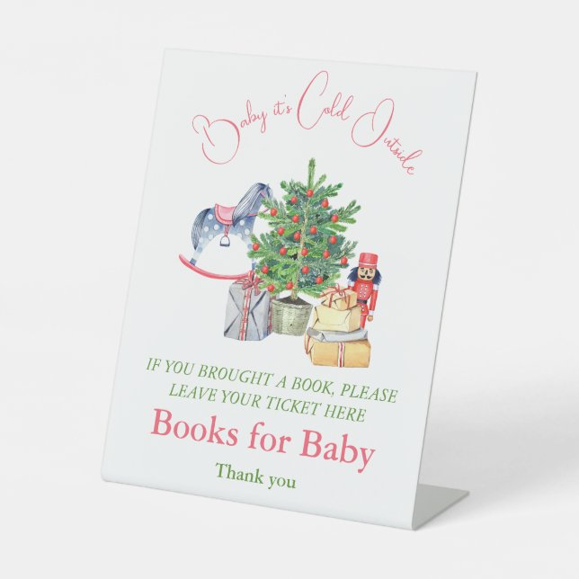 It's Cold Outside Winter Girl Book for Baby Shower Pedestal Sign (Front)