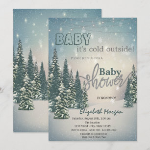 It's Cold Outside Winter Pine Trees Baby Shower Invitation