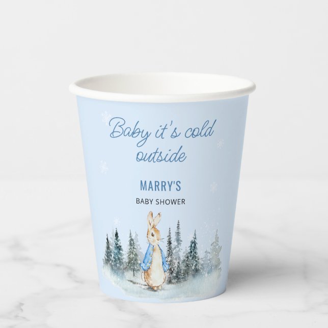 It's cold outside Winter Rabbit Baby Shower Paper Cups (Front)
