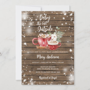 It's Cold Outside Winter Rustic Wood Baby Shower Invitation