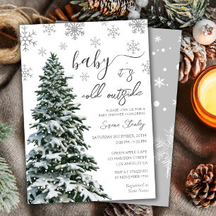 It's Cold Outside   Winter Tree Grey Baby Shower Invitation