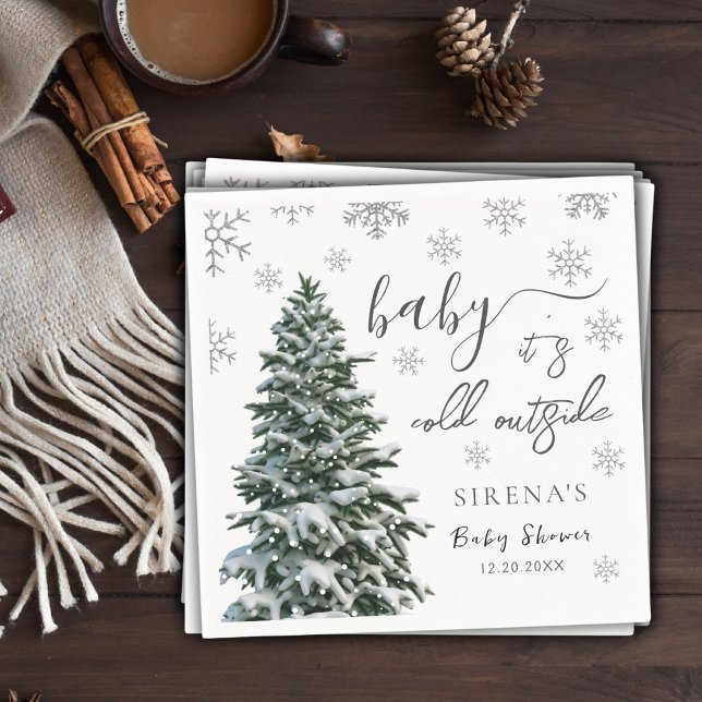 It's Cold Outside | Winter Tree Grey Baby Shower Napkin (Creator Uploaded)
