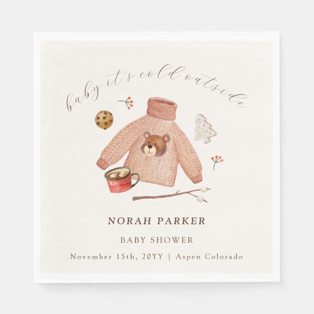 It's Cold Winter Camping Clothes Baby Shower  Napkin (Front)