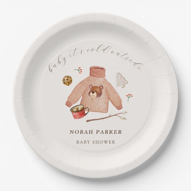 It's Cold Winter Camping Clothes Baby Shower  Paper Plate (Front)
