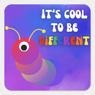 It's Cool To Be Different Purple One Eye Worm Square Sticker
