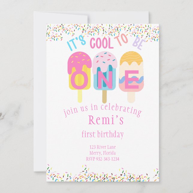 It's Cool to Be One, Popsicie theme birthday party Invitation (Front)