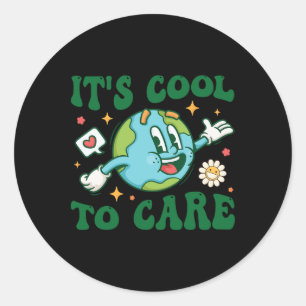 It's Cool To Care Earth Day Teacher Retro Groovy K Classic Round Sticker