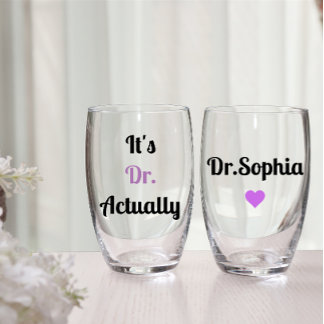 It's Dr Actually Modern PHD Graduation Purple Love Stemless Wine Glass