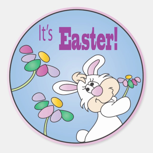 It's Easter | Bunny Rabbit Classic Round Sticker (Front)