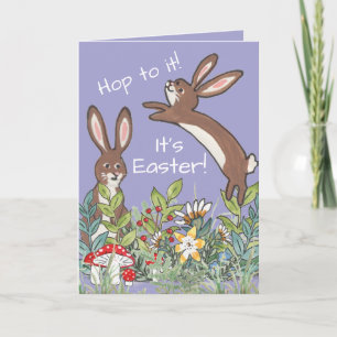 It's Easter Bunny Rabbit Flowers Watercolor Cute Card