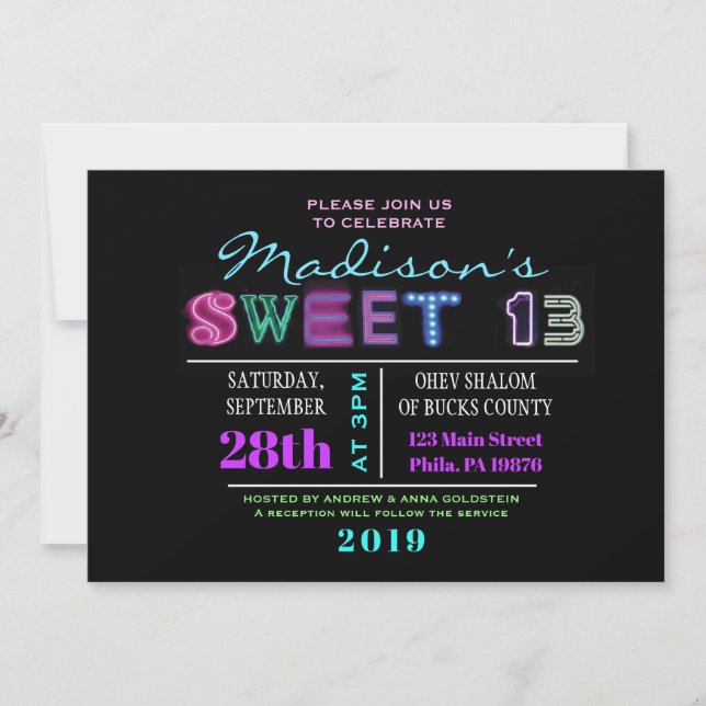 IT'S ELECTRIC! NEON Birthday Thirteen Invitation (Front)