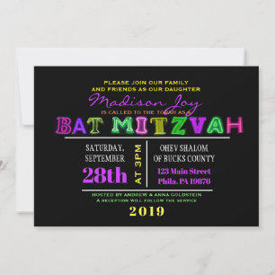 IT'S ELECTRIC! NEON GLOW Bar Mitzvah Invitation
