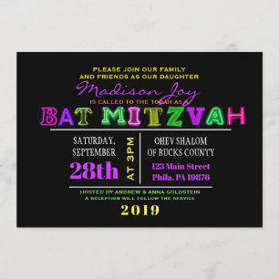 IT'S ELECTRIC! NEON GLOW  Bar Mitzvah Invitation
