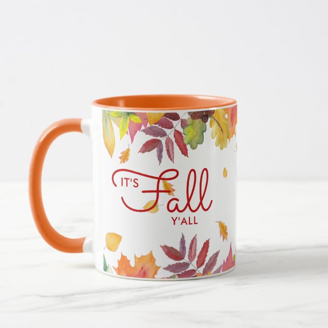 It's Fall Y'all Autumn Leaves Personalized Mug (Left)