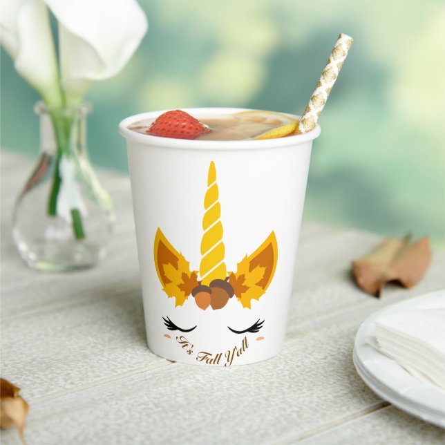 It's Fall Y'all Autumn Unicorn Party Paper Cups (Insitu)