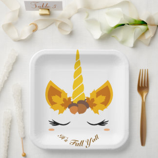 It's Fall Y'all Autumn Unicorn Party Paper Plates