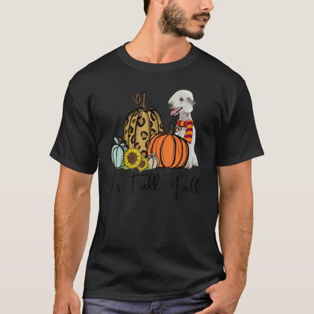 It's Fall Y'all Bedlington Terrier Leopard Pumpkin T-Shirt (Front)