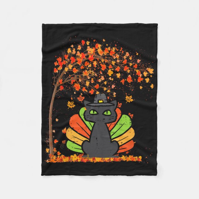It's Fall Y'all Cat Leaf Fall Tree Hello Autumn Th Fleece Blanket (Front)