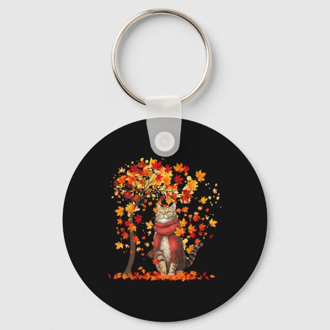 It's Fall Y'all Cat Leaf Fall Tree Hello Autumn Th Keychain (Front)