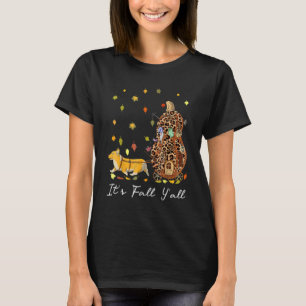 It's Fall Y'All Corgi Gnome & Pumpkin Leopard Than T-Shirt