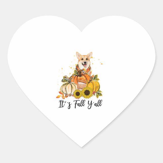 It's Fall Y'all Corgi Pumpkin Thanksgiving  Heart Sticker (Front)