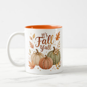 It's Fall Y'all Crochet Pumpkins & Pearls Autumn Two-Tone Coffee Mug
