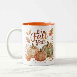 It's Fall Y'all Crochet Pumpkins & Pearls Autumn Two-Tone Coffee Mug
