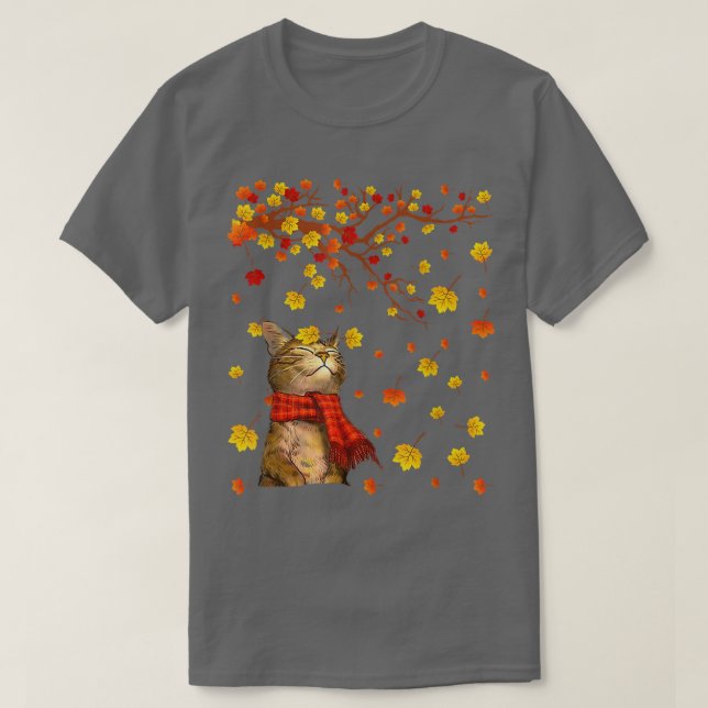 Its Fall Yall Cute Cat Autumn Maple Leaf Falling F T-Shirt (Design Front)