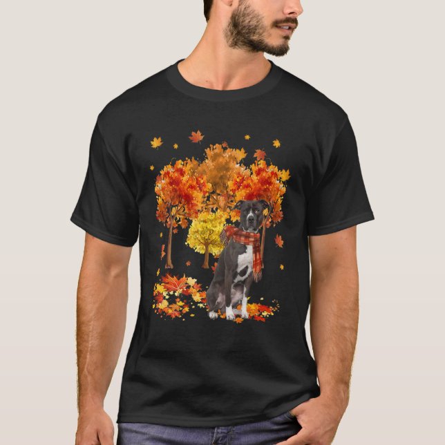 It's Fall Y'all Cute Pit Bull Autumn Tree Fall Lea T-Shirt (Front)