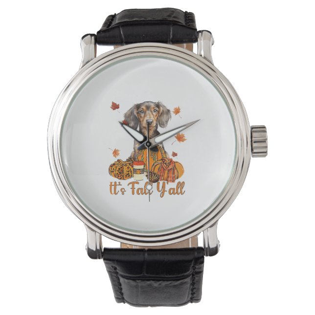Its Fall Y'all Dachshund Dog Fall Scarf Autumn Pum Watch (Front)