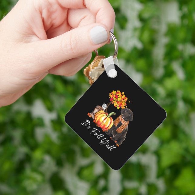 Its Fall YAll Fall Tees Labrador Black Keychain (Hand)