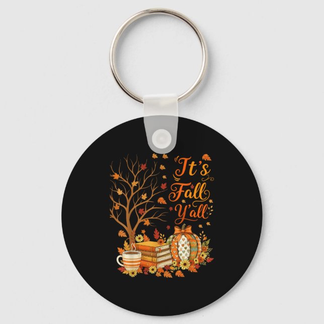 It's Fall Y'all Floral Pumpkin Autumn Coffee Thank Keychain (Front)